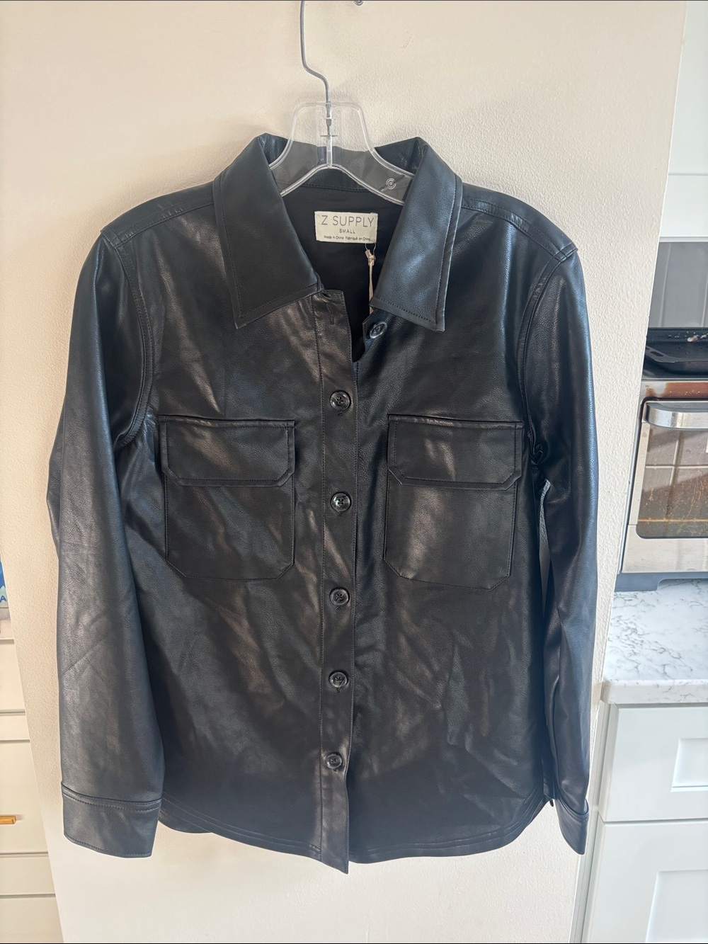 NWT Z Supply Black Faux Leather Shirt Jacket with Patch Pockets